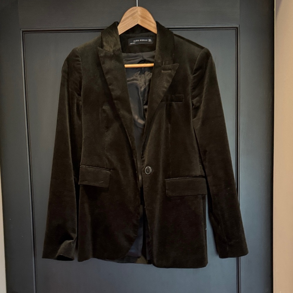Zara Corduroy Blazer in deep green, size S
